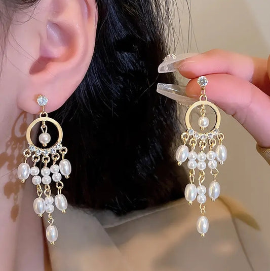 Pearl long earrings