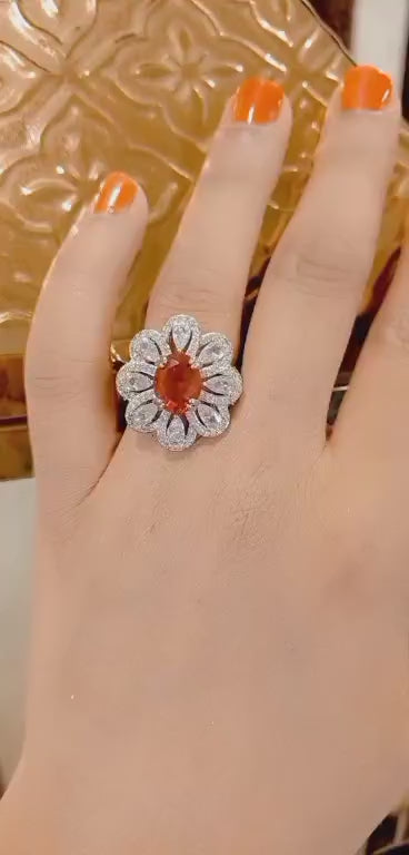 RED CRYSTAL FLOWER RING