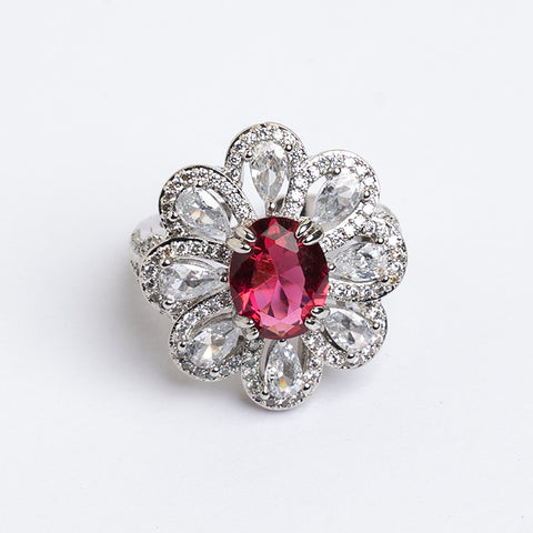 RED CRYSTAL FLOWER RING