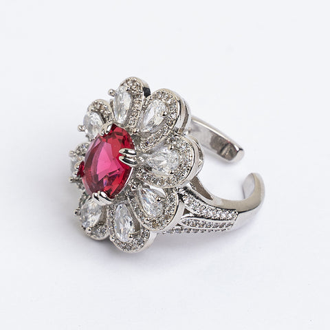 RED CRYSTAL FLOWER RING