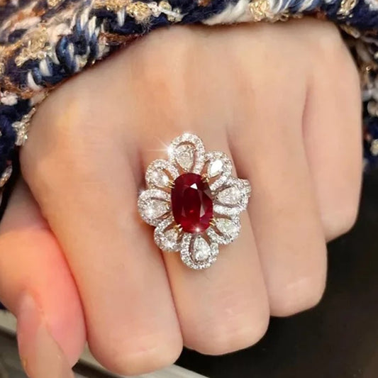 RED CRYSTAL FLOWER RING