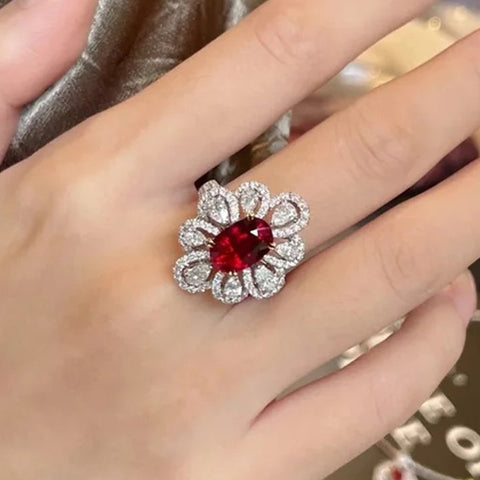 RED CRYSTAL FLOWER RING