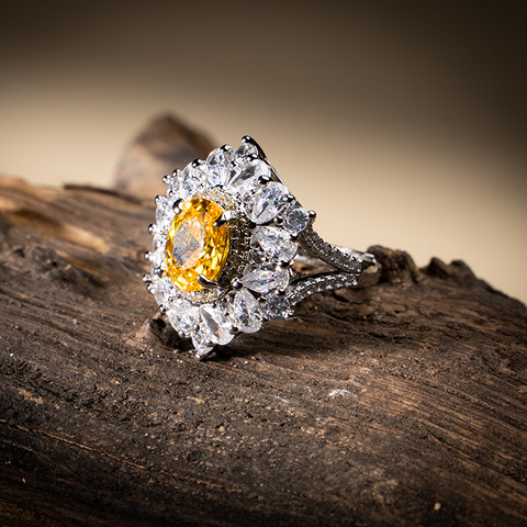 mnjin bright zircon ring round yellow stone jewelry fashion jewelry engaged  ring for women gold 7 - Walmart.com