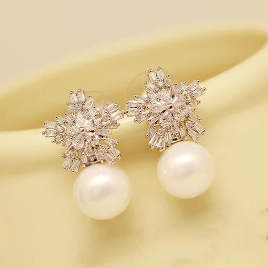 Silver Flower With Pearl Earrings