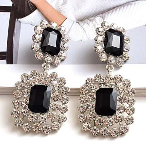 Black Stone Square Earrings