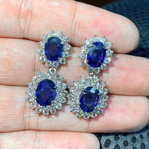 Blue Stone Round Earrings