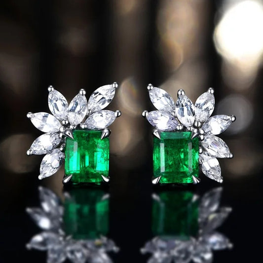 Square Emerald With Zircon Leaves