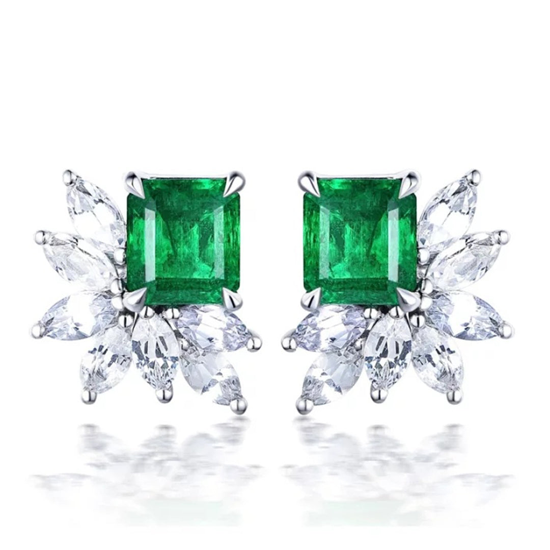 Square Emerald With Zircon Leaves