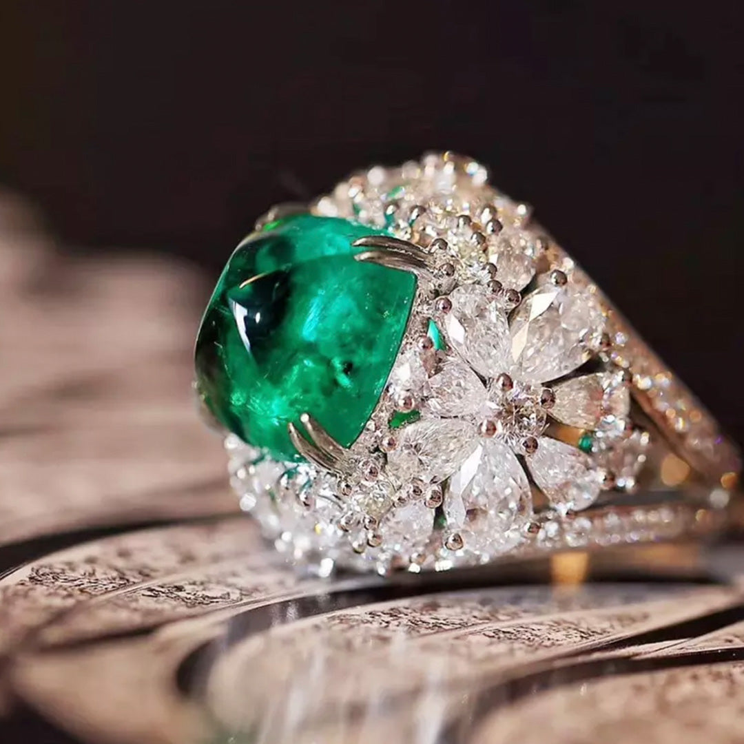 Emerald Flower Ring